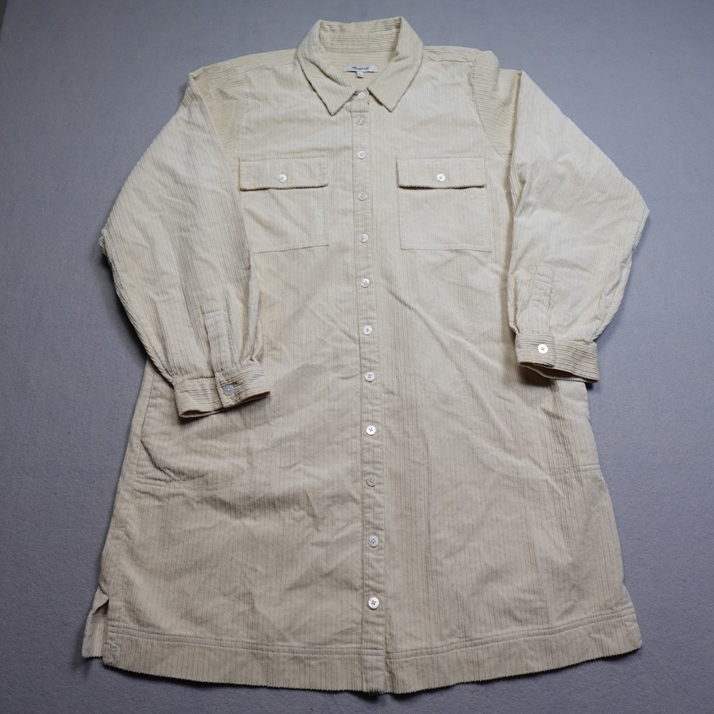 Madewell Dress Womens L White Corduroy Shirt mini Dress Knee Length Pockets